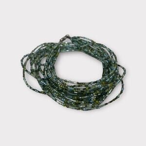 Vintage 10 Strand Blue Green Glass Bead Necklace Multi Strand Boho No Extender